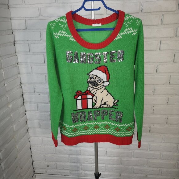 Ardene Ladies Size Small "Gangster Wrapper" Holiday Themed Sweater - Picture 1 of 9